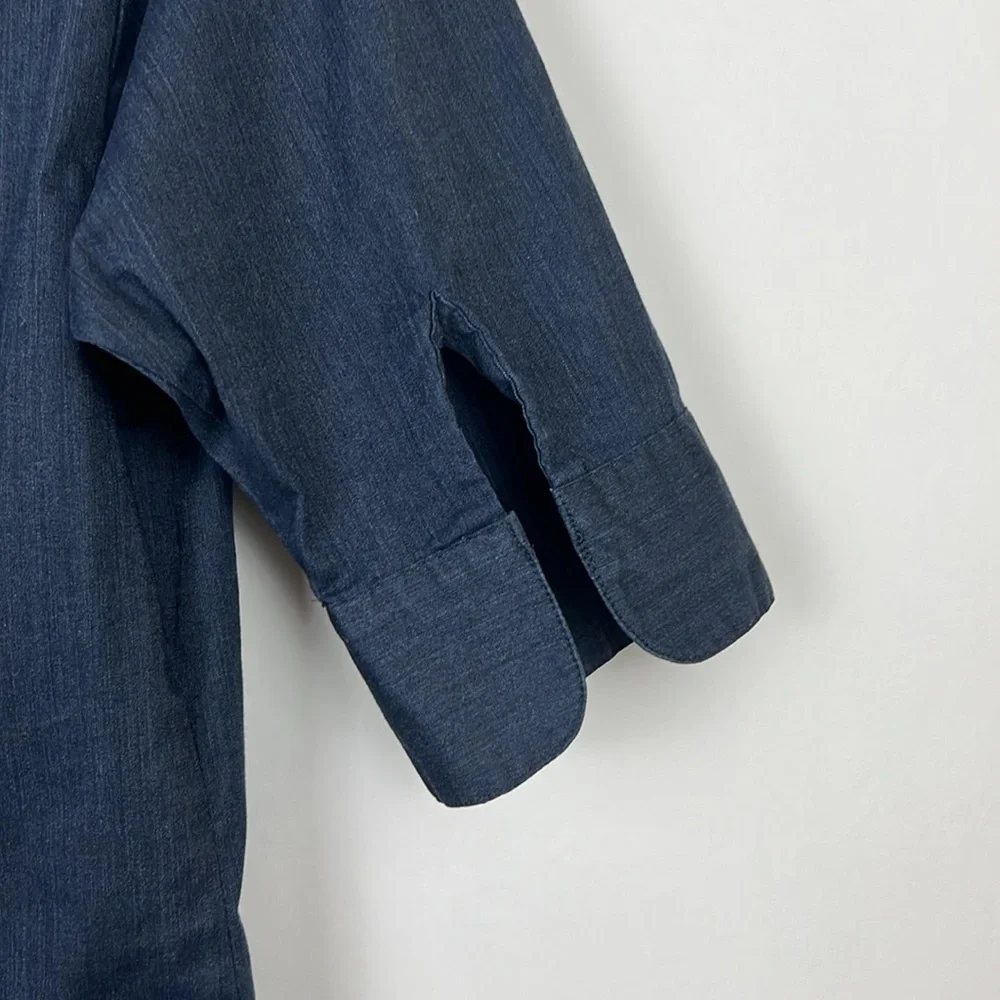 Express Stretch Dark Blue Denim 1-2 Sleeve Top Sz 5/6 - Picture 4 of 11